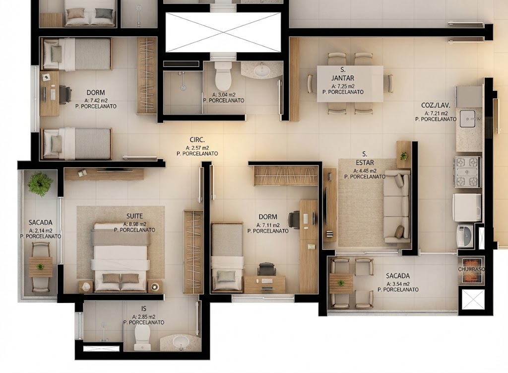 Planta Baixa Apartamento 3 quartos Luminare Residence Maringá
